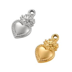 Pendentifs cœur sacré en acier inoxydable or et argent poli avec gravure vintage