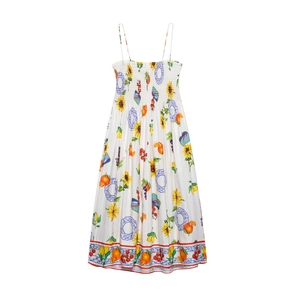 Kleid mit mediterranem Fruchtdruck und elastischem Oberteil im italienischen Stil