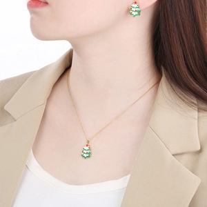 Ensemble bijoux sapin de Noël en acier inoxydable doré avec détails en émail coloré