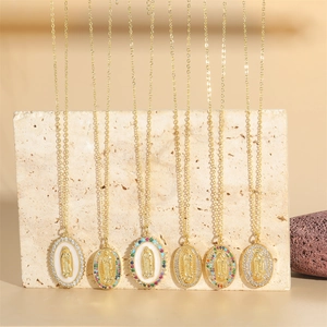 Vintage 18k gold plated Guanyin pendant necklaces with colorful crystal embellishments