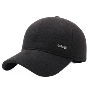 Men's winter baseball cap with ear protection, thick black fleece lining for cold weather