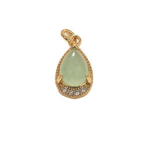 18K gold plated copper heart pendant with green teardrop gemstone and small crystals