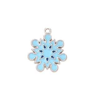 Blue and silver enamel snowflake pendant for Christmas necklace DIY jewelry making
