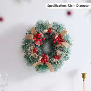 Christmas wreath with pine needles, red berries and 32cm diameter specification text