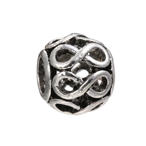 Silver infinity hollow bead charm for DIY bracelet with vintage oxidized finish detail