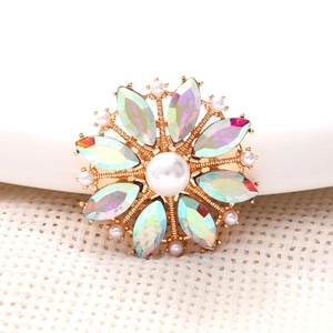 Zinc alloy flower charm with marquise crystals and artificial pearls on golden base