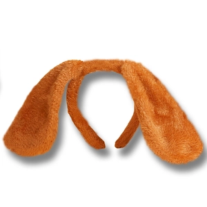 Detail of plush brown puppy ear headband with soft texture and high-quality faux fur