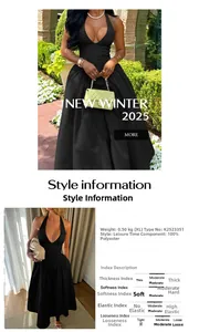 Detail of elegant black halter backless maxi dress with V-neckline and A-line skirt