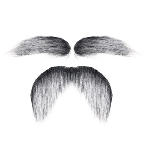 Realistic black-grey gradient long beard and eyebrows set for Santa costume