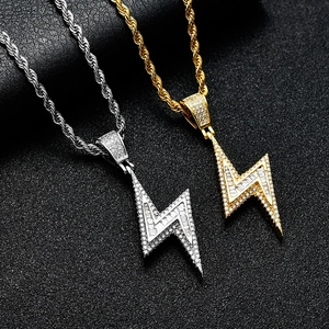 Collier Pendentif Éclair Hip Hop Zircone Cubique Bijoux En Cuivre Style Streetwear Avec Chaîne Torsadée