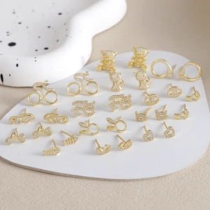 Fashion Copper Zircon Animal Heart Stud Earrings For Women 3 Layers Gold Plated Jewelry Simple Cat Rabbit Bear Earring
