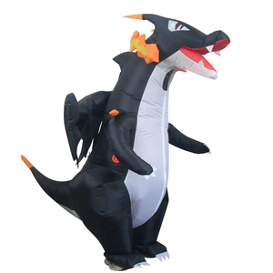 Inflatable black dragon costume for adults with orange wings for Halloween and parties