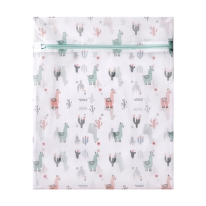 Thickened mesh laundry bag with cute alpaca cactus print and protective zipper