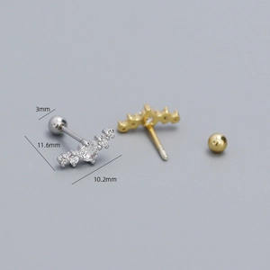 Elegant S925 sterling silver zircon stud earrings with detailed size measurements