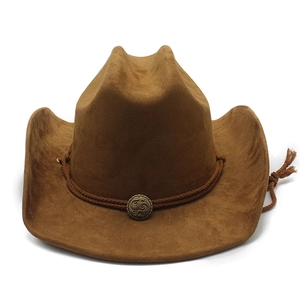 Classic brown suede western cowboy hat with woven cord and vintage metal buckle