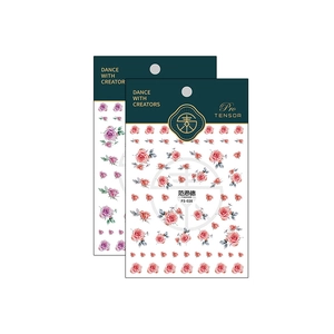 Stereoscopic floral nail stickers with pink and purple rose designs in FS-028 packaging