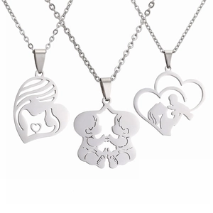 Mother And Child Heart Pendant Necklace Stainless Steel Hollow Silhouette Jewelry For Women Mother Day Gift
