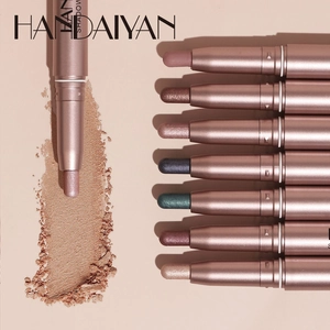Multi-colored double-headed eyeshadow stick set with shimmer cream texture and swatches