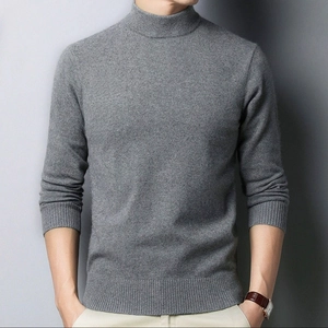 Maglieria da Uomo a Lupetto Tinta Unita Manica Lunga Pullover Caldo Bordo a Costine Slim Fit Business Casual Top