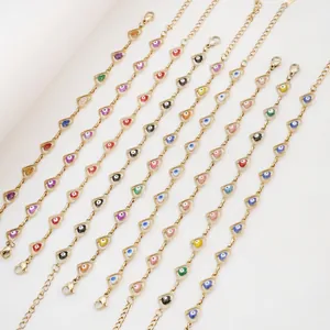 Colorful heart-shaped evil eye bracelets set in gold-plated stainless steel for women