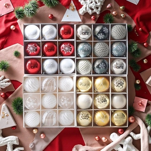 36-piece colorful Christmas ball ornament set with matte and glitter finishes in gift boxes