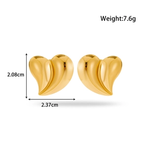 Polished golden heart-shaped titanium steel earrings with a reflective metallic finish