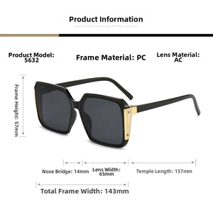 Detailed technical diagram of square UV400 sunglasses with exact frame dimensions