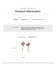 Detailed size chart of vintage knit flower tassel earrings with dimensions and weight