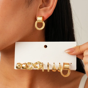 Alloy Geometric Stud Earrings For Women Gold Plated Square Round Waterdrop Earrings With Silver Earring Post Minimalist Fashion Jewelry Earring Multipack