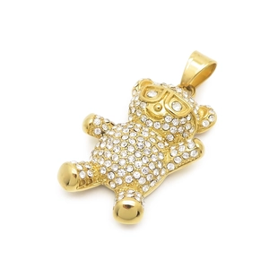 Hip hop panda pendant in gold finish with sparkling rhinestones and glasses on white background