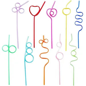 Colorful PET Plastic Reusable Crazy Curly Straws Creative Novelty Shapes Drinking Accessory For Birthday Party Kids