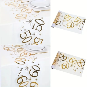 Golden 50 and 60 anniversary mesh table runners with stars for party table decoration