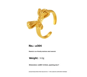 Detailed view of golden bow open ring in stainless steel with 12.9mm width specs