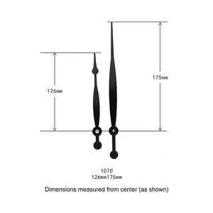 Quartz clock hand set model 1070 with 126mm hour and 175mm minute black metal hands