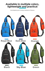 Detailed view of lightweight nylon outdoor cross-body bags in six vibrant color options