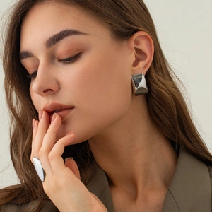 Minimalist Stainless Steel Geometric Square Stud Earrings Polished Mirror Surface Rhinestone Earrings For Women Fashion Jewelry