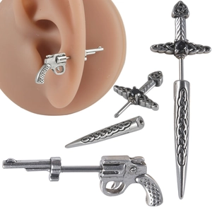 Stainless Steel Stud Earrings Pistol Gun And Dagger Sword Shape Punk Gothic Body Piercing Jewelry Unisex