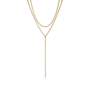 Double-layer gold plated stainless steel snake chain necklace with Y-shaped pendant drop