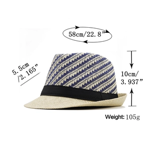 Straw fedora dimensions showing 58cm circumference and 10cm crown height details