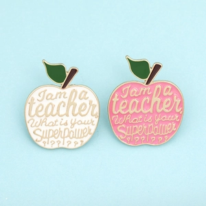Apple Shape Enamel Brooch Pin Alloy Material Fun Teacher Superpower Quote Gift For Educators Cartoon Jewelry Accessories