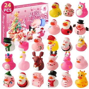Detailed view of 24 pieces Christmas advent calendar with assorted rubber ducks and gift box
