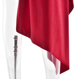 Detail shot of vibrant red stretch fabric showing the fine texture and elegant drape