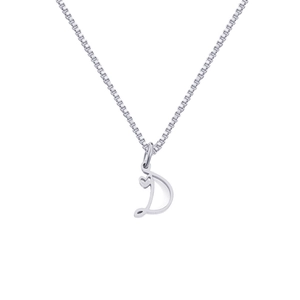 Polished silver stainless steel box chain necklace with a heart-shaped letter D pendant