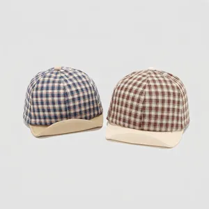Gorra de béisbol de algodón a cuadros estilo británico para niños con visera solar