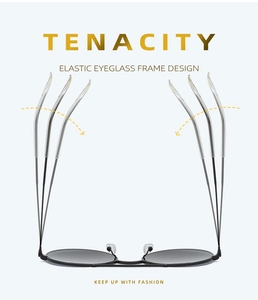 Detail view of flexible metal sunglass frame showing the durable tenacity elastic temples