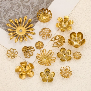 Various 18K gold plated stainless steel flower bead caps for DIY jewelry making sets