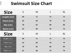 Detailed size chart for polka dot one-piece swimsuit in centimeters for S M L XL
