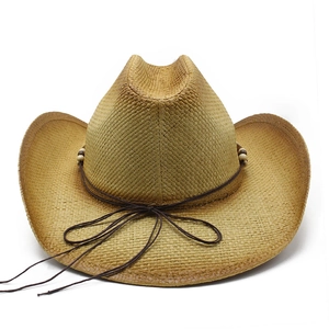 Handwoven straw Panama hat with bead band and wide brim for summer sun protection
