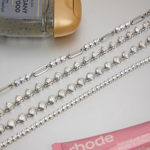 Luxury silver stainless steel bracelets set with zircon stones in four designs