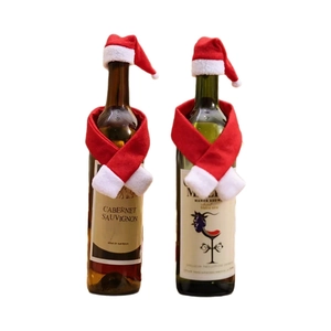 Christmas wine bottle decorations featuring red non-woven plush hats and scarves set